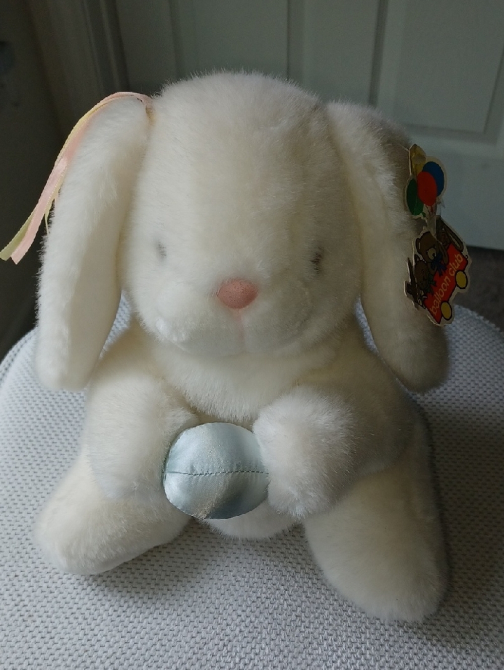 Balloon Club White Plush Bunny Holding an Egg with Tag